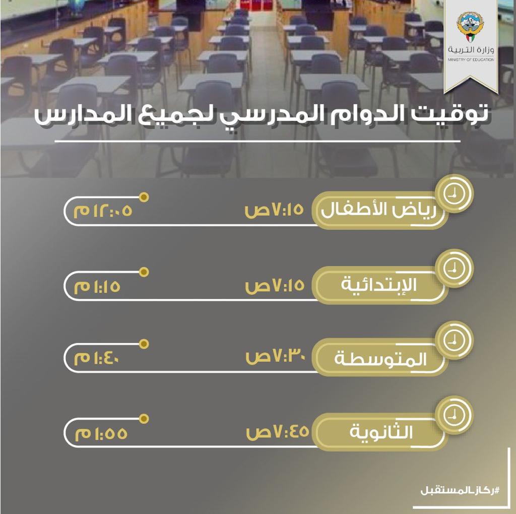 توقيت الدوام المدرسي لجميع المدارس